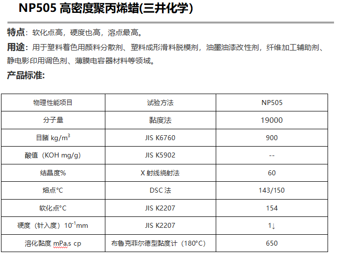 三井HI-WAX NP505高密度聚丙烯蜡（ PP蜡NP505）