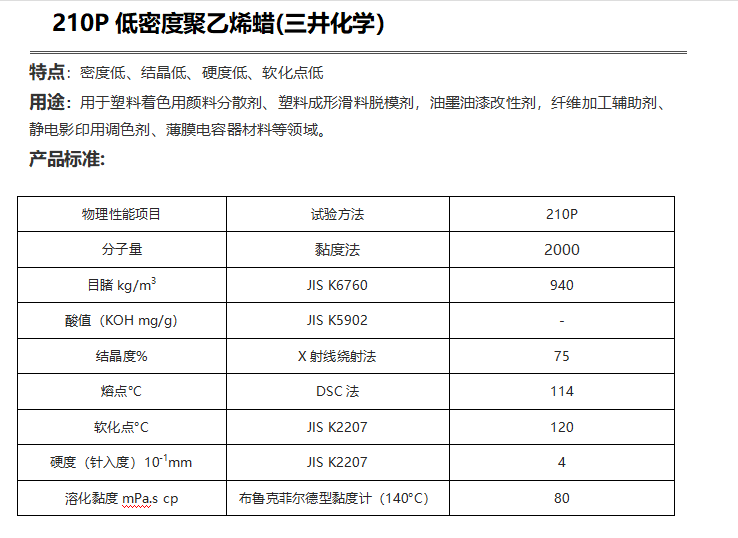 三井HI-WAX 210P低密度聚乙烯蜡（ PE蜡210P ）